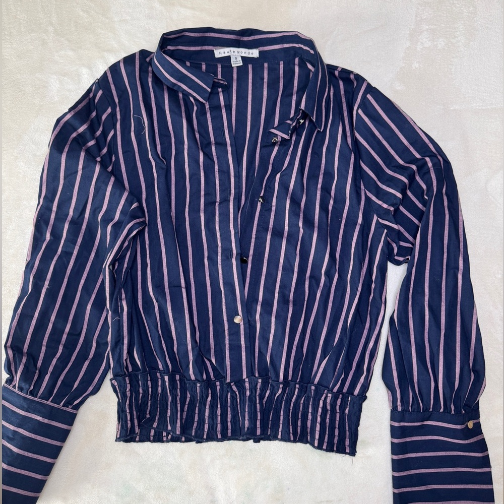 Haute Monde Navy and Pink Striped Shirt